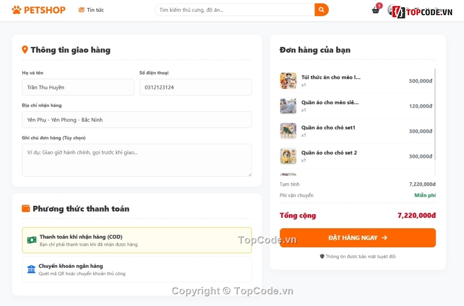 giao diện,giao hàng,petshop